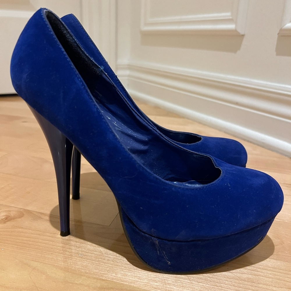 Blue suede heels
